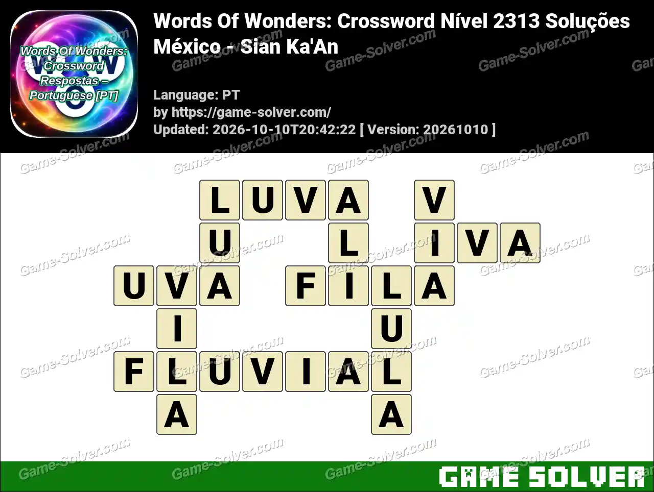 Words Of Wonders: Crossword Nível 2313 Soluções – México – Sian Ka’An